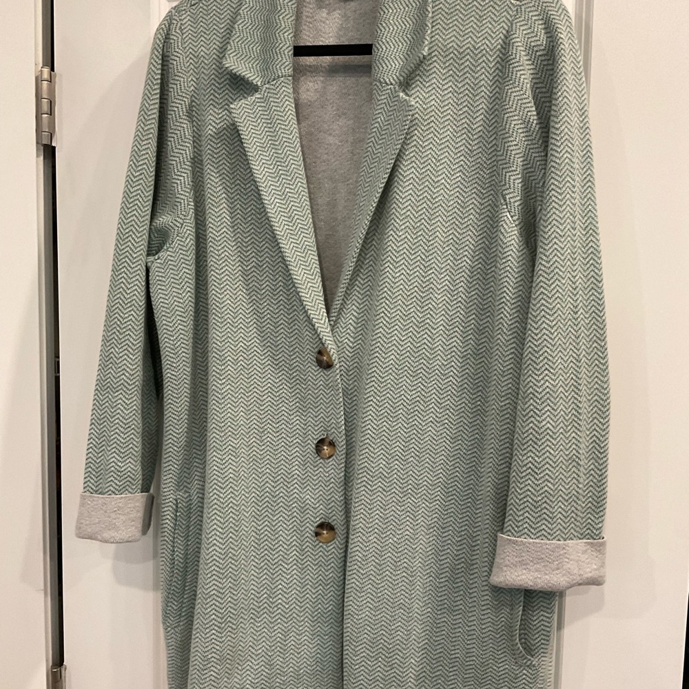 J. Jill Women's Green Herringbone Sweater Coat